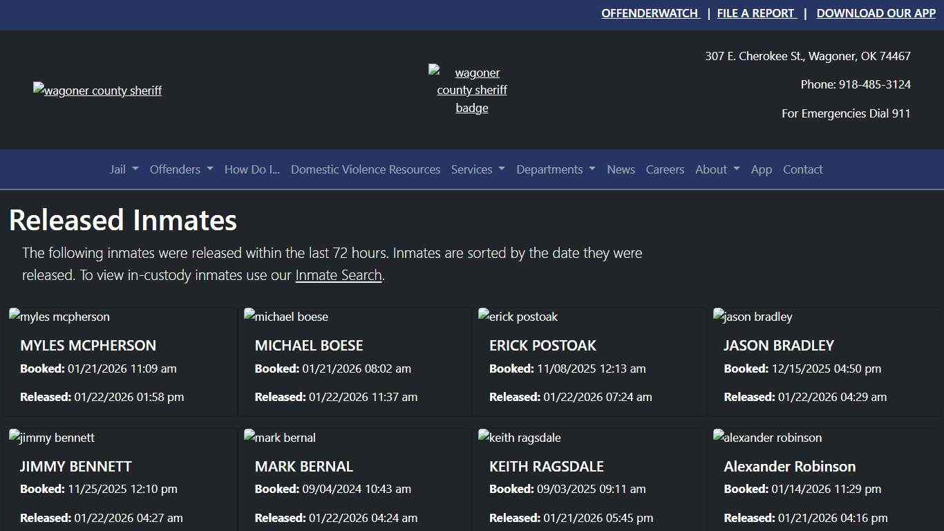 72-Hour Released Wagoner County Sheriff's Office