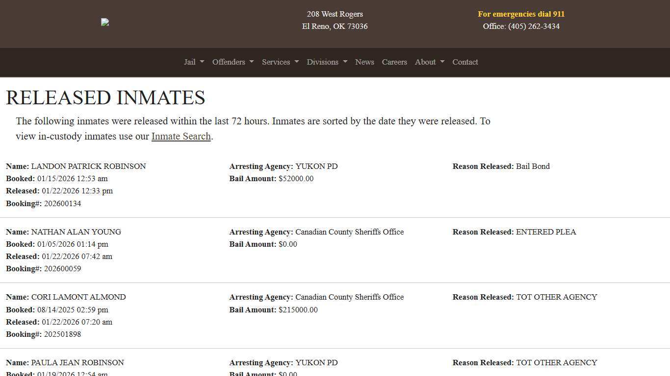 Released Canadian County Sheriff's Office