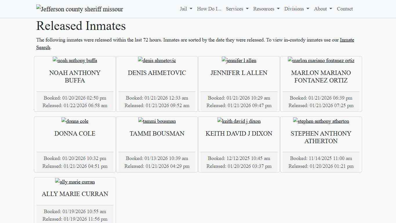 Recently Released Inmates Jefferson County Sheriff's Office